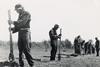 Civilian conservation corps (CCC) putting up a fence
